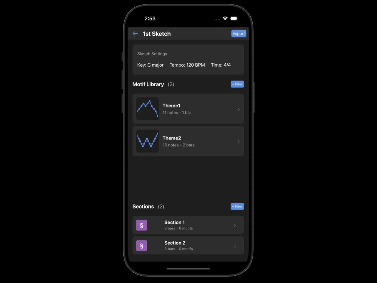 MuseSketch mobile composition interface demonstrating gestural music creation
